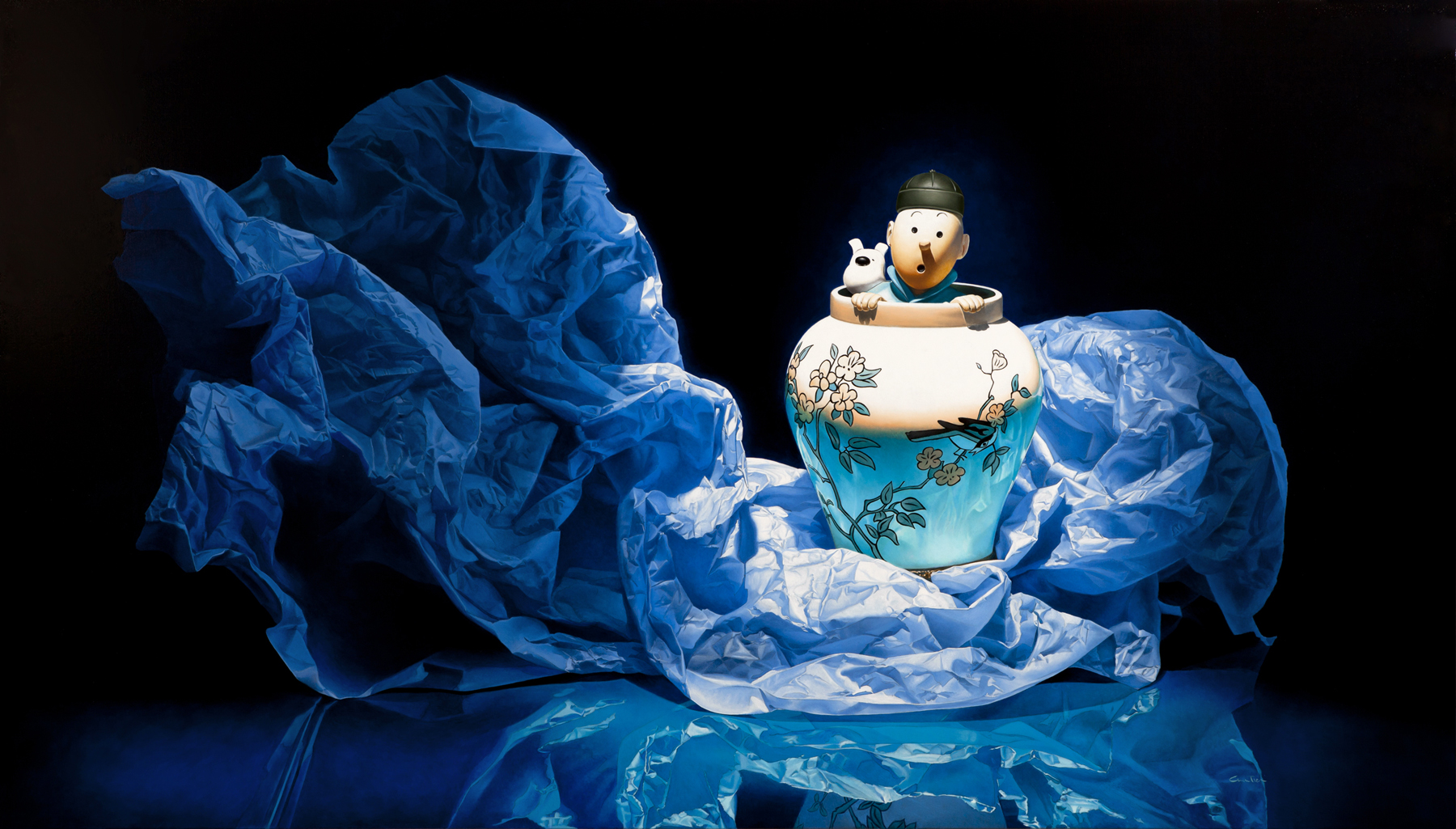 Still life, flower, fleur, nature morte, noir, black, eau ,water, underwater, bulle, bubble, hyperrealism, hyperrealiste, photorealism, photorealiste, painter, New realism, nouveau realiste, crumble paper, papier froissé, Francois Chartier, Pop culture, super hero,oil painting, peinture à l’huile, stop motion, realism, realiste, goofy, water splash, new realism, Dog, vespa, plastic, poney, pivoine, J-P Gautier,